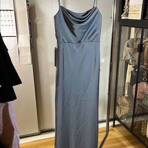 Azazie + Kylie & Kendal Floor Length Elegant Light Blue Spaghetti Strap Dress